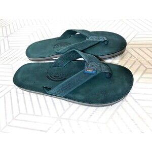 Rainbow Leather Thong Flip Flop Sandals Green Women's 9 EU 41